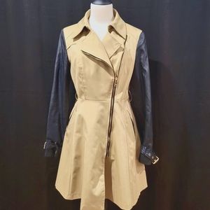 Tan and black faux leather trench coat Bebe